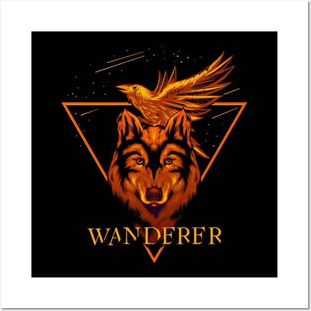 Wanderer wolf and raven design Wall Art by IrinaEA